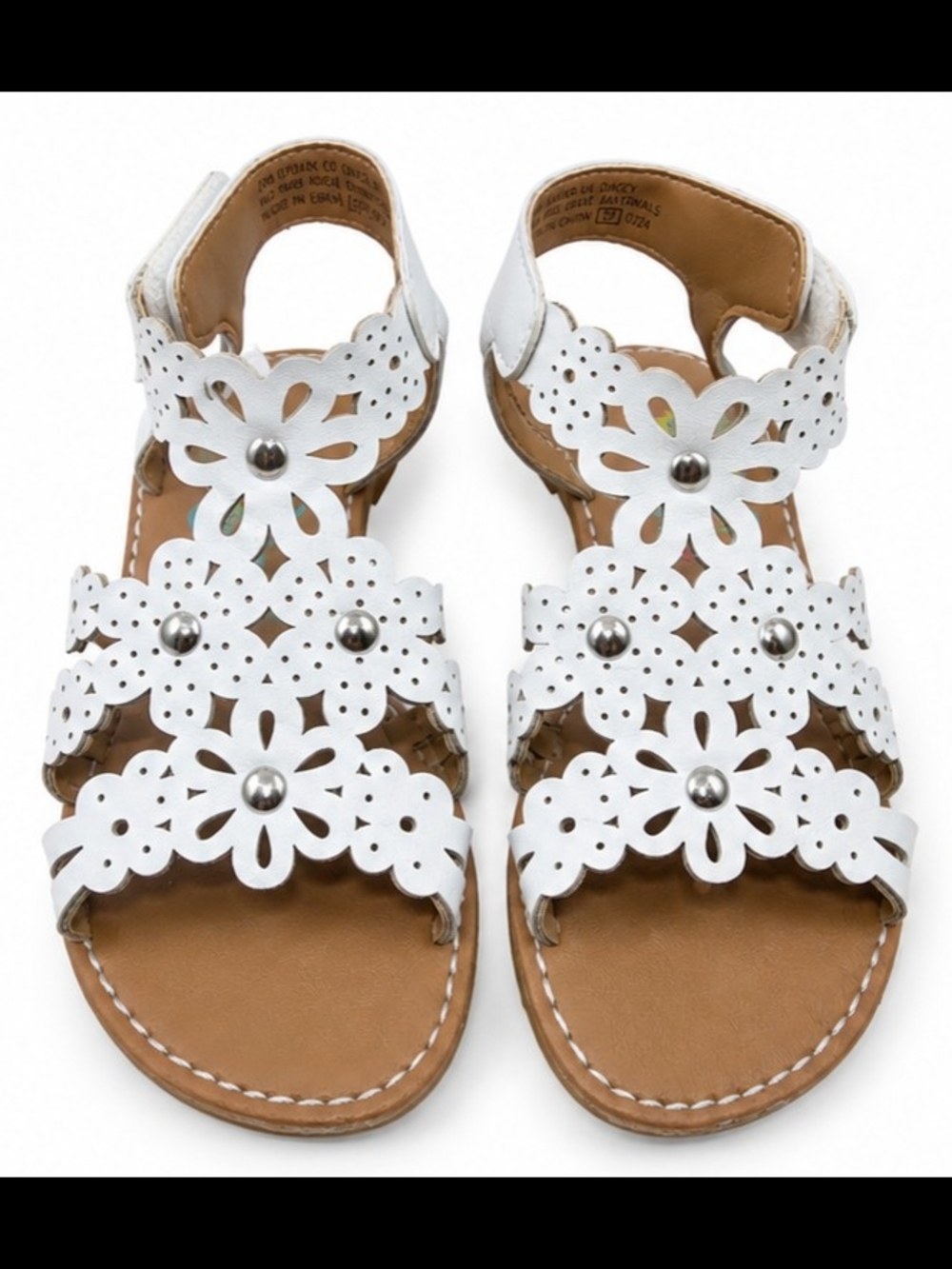Rachel Shoes Lil Dacey White Floral Sandals Girls Size 8 Hook & Loop